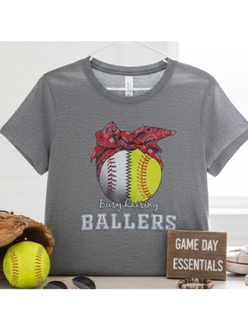 NWOT Busy Raising Ballers Graphic Tee Sport Mom Shirt Grey Size XL - Picture 2 of 6